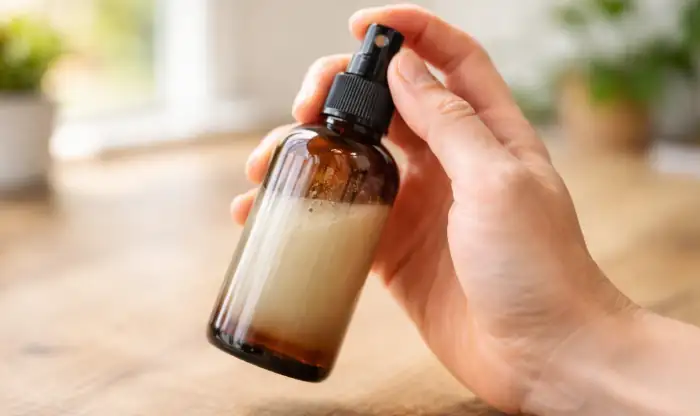 Die Flasche immer gut schütteln, das gehört dazu, wenn man Zeckenspray selber machen will